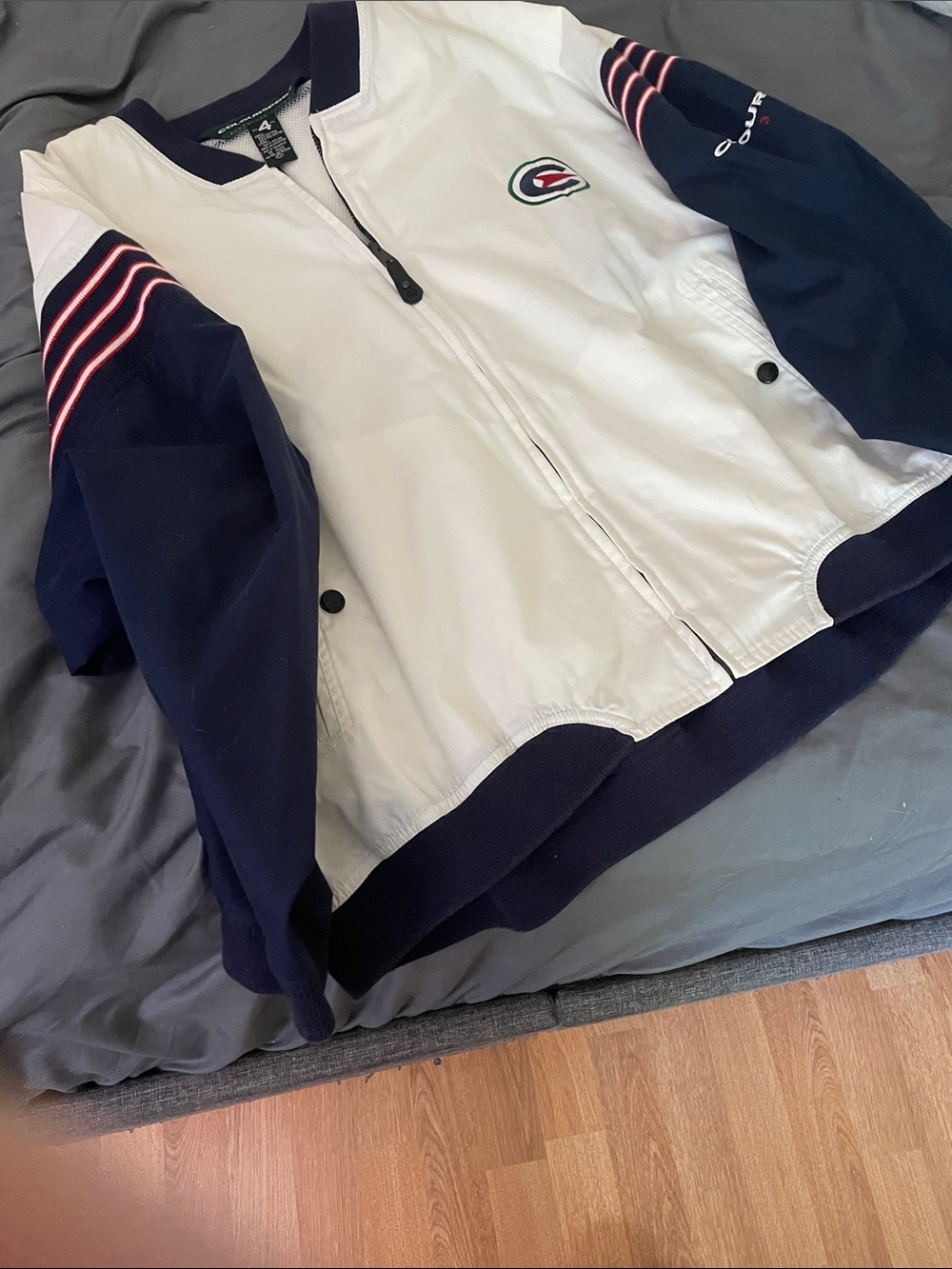 Vintage ColorSport White & Navy Colorblock Tennis Jacket